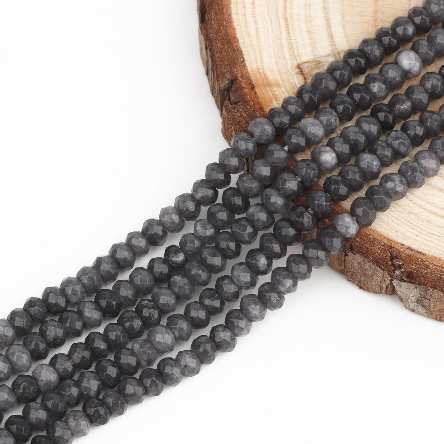 2 String 220PCS 3x5mm Natural Grey Agate Beads for Jewelry Making, Songxi Facted Loose Gemstone Beads for DIY Bracelet Necklace Making Supplies with Energy Healing Chakra Power