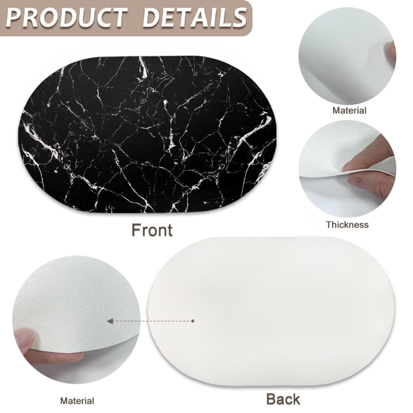 Qehuruxo Marble 4 Piece Placemat Set Waterproof Easy to Wipe Clean Place Mats PU Leather Placemats Heat Resistant Dining Table Placemat Dinner Table Protector