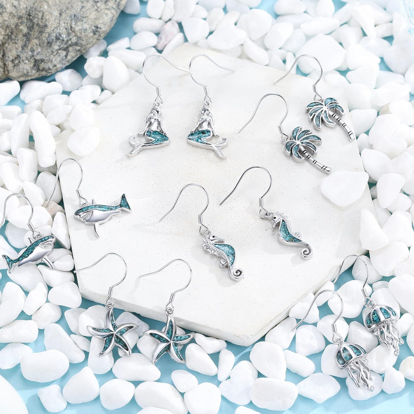 Mermaid Tail Earrings for Women 925 Sterling Silver Turquoise Whale Tail Dangle Drop Earrings Beach Themed Ocean Jewelry Gifts for Friends