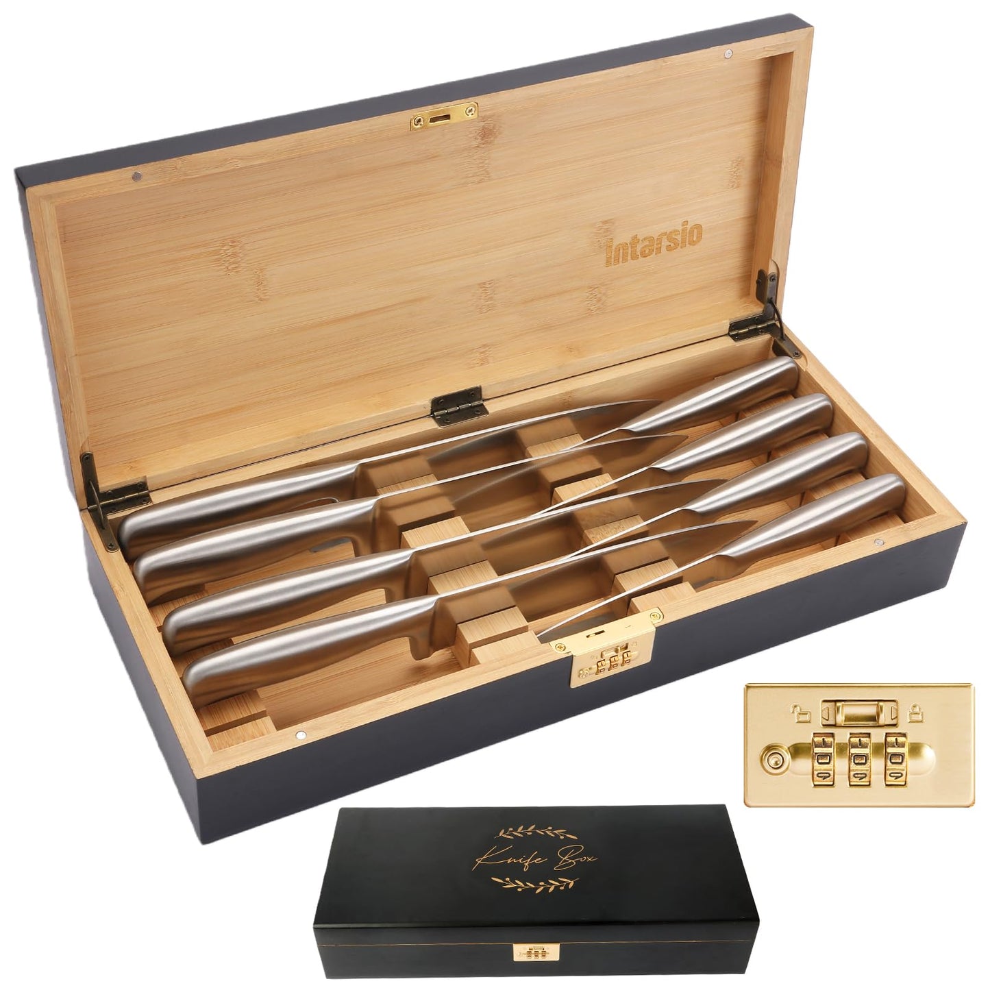Upgraded Lockable Large Bamboo Knife Storage Box with Magnetic Removable Knife Blocks for Easy, Quick and Safe Culinary Tools Storage, Keyless Kitchen Combination Lock Box, Great Kitchen Gifts