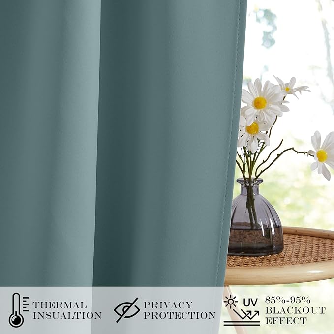 NICETOWN Greyish Blue French Door Curtains - Front Door Shades for Small Window, Privacy Shades for Sidelight Curtains, Thermal Insulated Side Window Covering, W25 X L64, 1 Panel