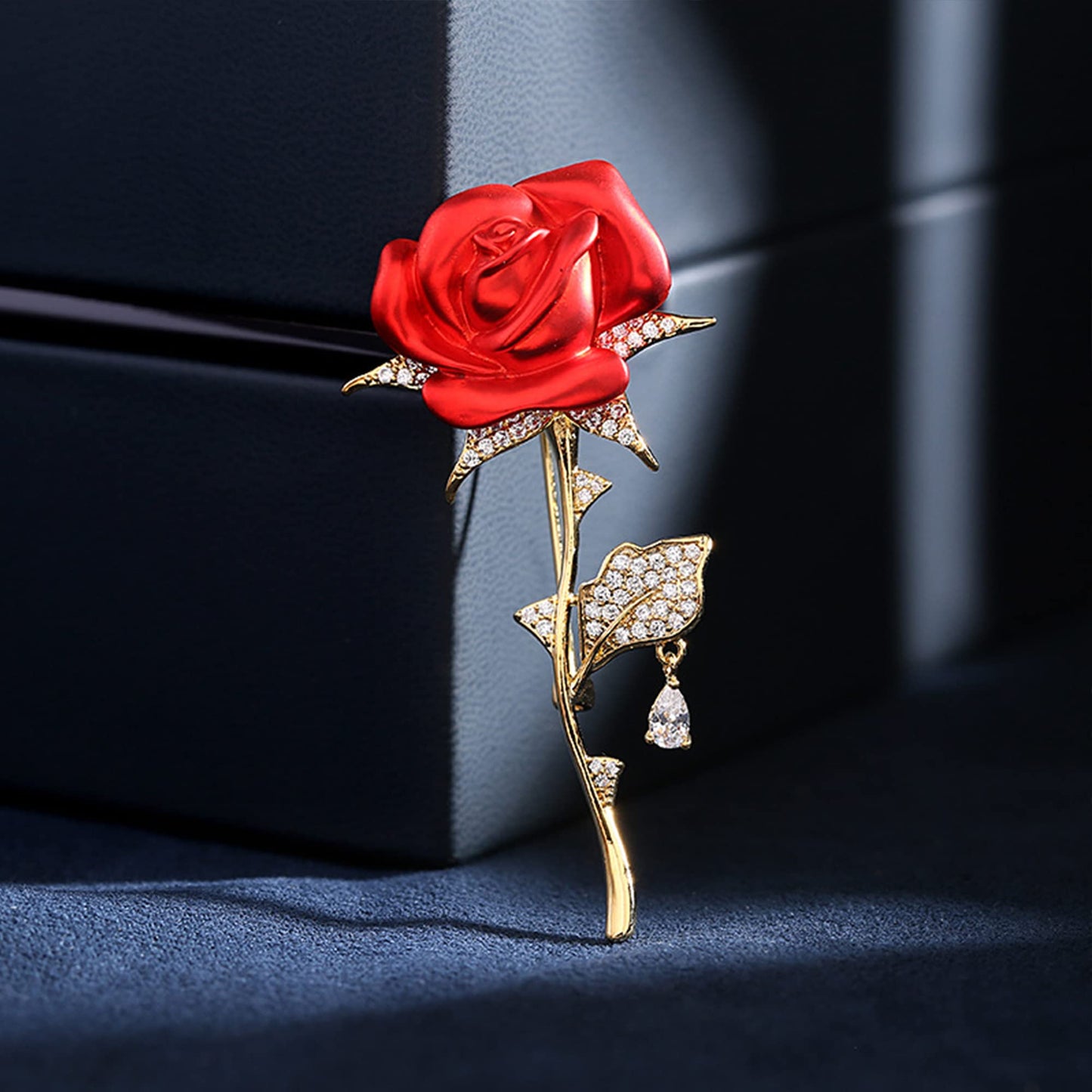 Seakuur Floral Elegant Red Rose Shape Brooch Pin for Women Mothers Day Accessory (E)
