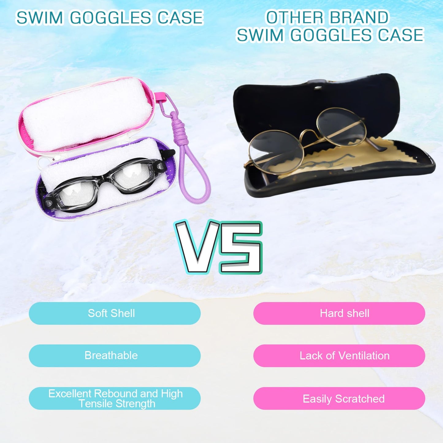 Blueweenly 2 Pcs Swim Goggle Case for Swimming with Hole Zipper Clip Silicone Cases for Goggle Gift(Pink and light purple, rose red and purple)