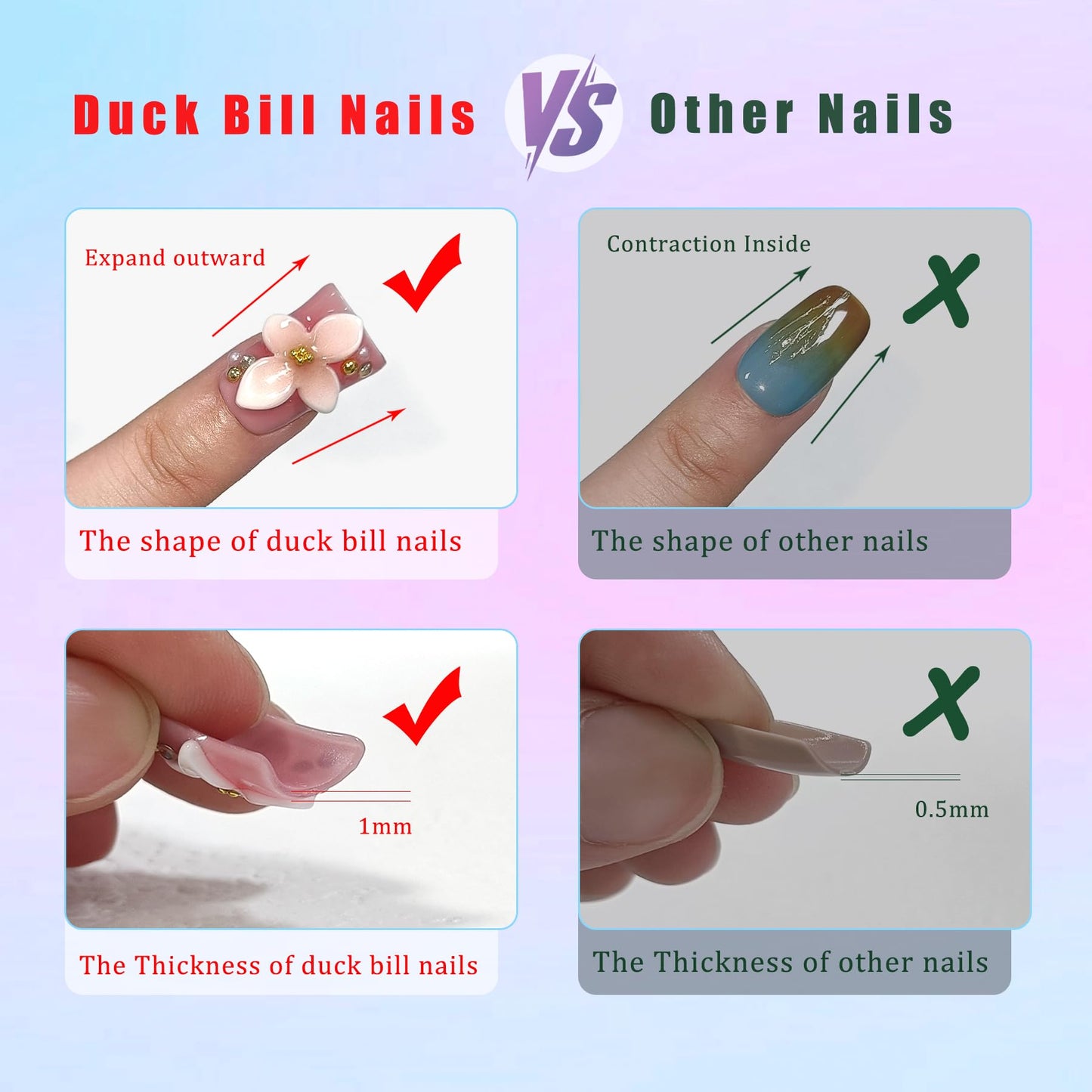 TENPAL Handmade Duckbill Press on Nails Short - Ocean Blue 3D Shell Starfish Glitter Design Fake Nails with Tools, Acrylic Glossy Reusable Y2K False Duck Nails for Women Girls(L)