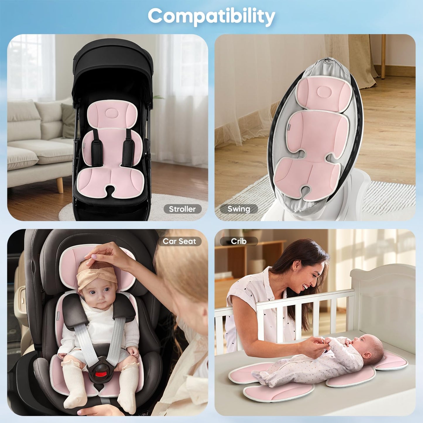 Baby Stroller Cooling Pad Universal Soft Cooler Pad Breathable Adjustable Car Seat Liner Detachable 2-Piece Cooling Cushion Fits Strollers, Car Seat, High Chair, Bassinet, Swing