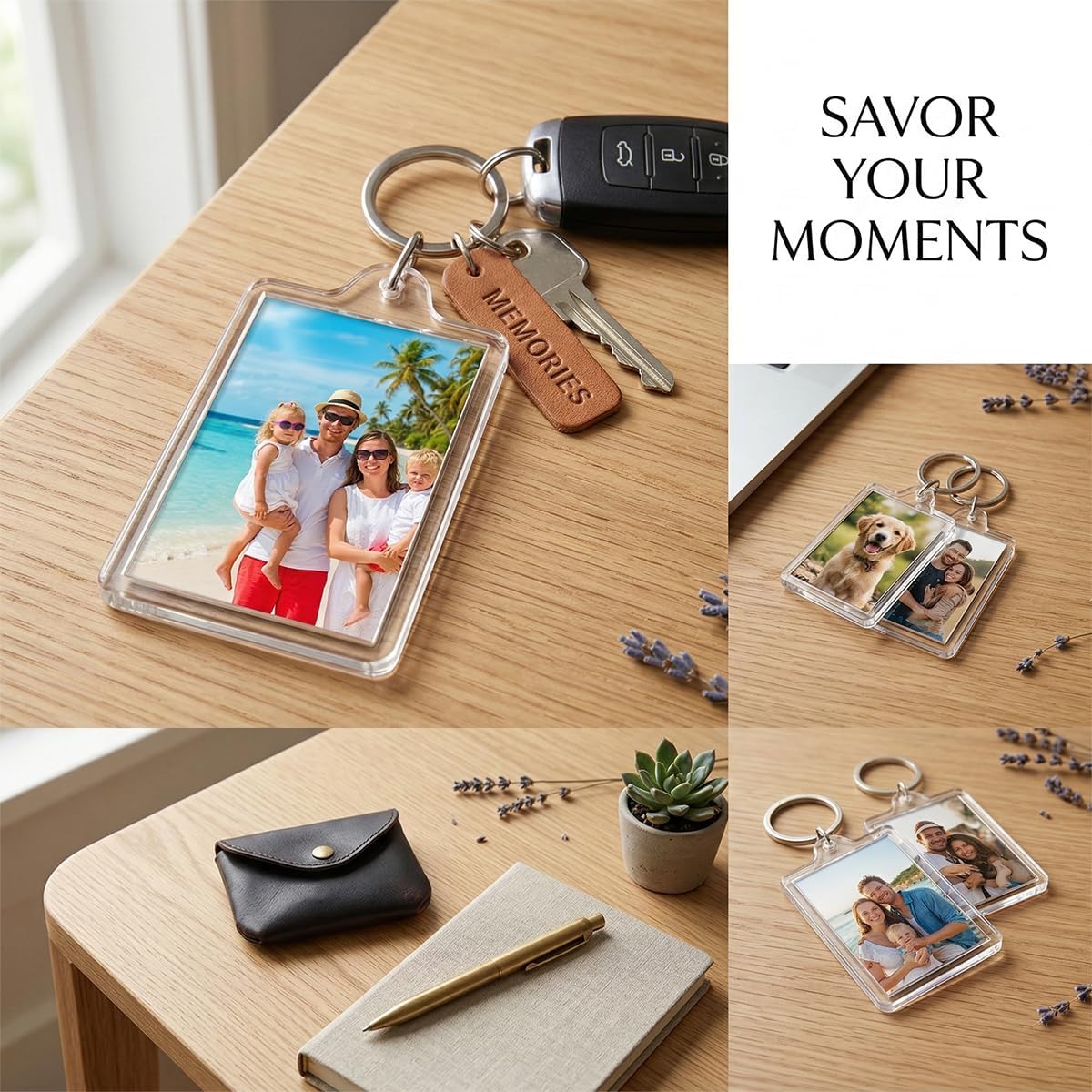 BOYIVI 16PCS Acrylic Photo Frame Keychain Holder Insert Blank Keyring Clear Picture Keychains for Customize DIY Craft Photo Display