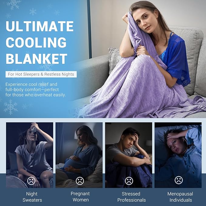 Elegear Revolutionary Cooling Blanket Throw Absorbs Heat to Keep Body Cool for Night Sweats, Arc-Chill 3.0 Cool Fiber Q-Max>0.5 for Hot Sleepers, Lightweight Summer Cold Blankets for Sleeping, Purple
