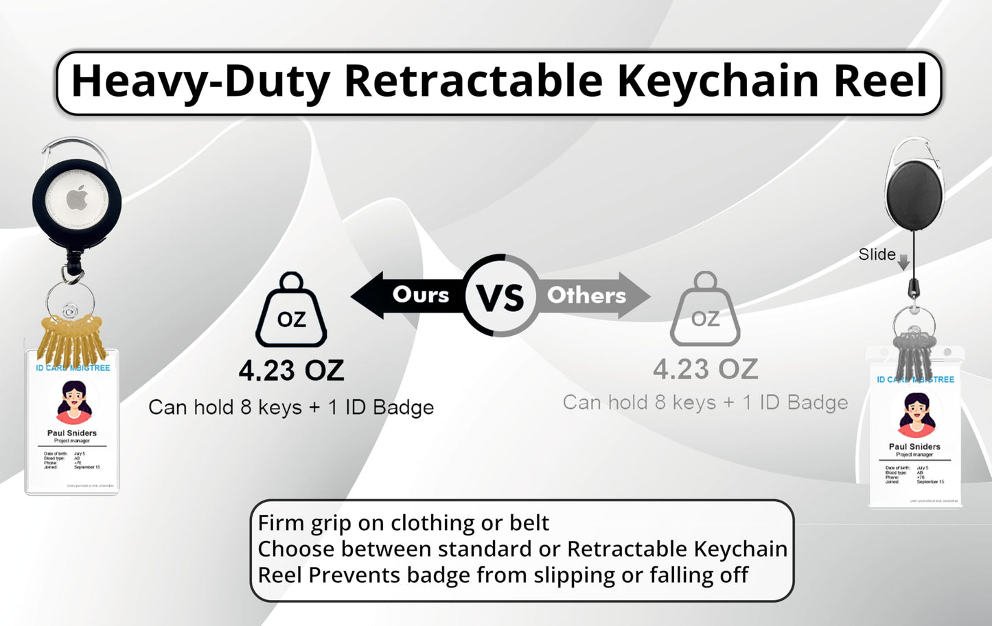 GATYZGEAR Metal Retractable Keychain Reel with AirTag Holder | Heavy-Duty Retractable Keychain & Carabiner Badge Holder | Extendable Badge Reel | Apple AirTag-Compatible Tracker for Security