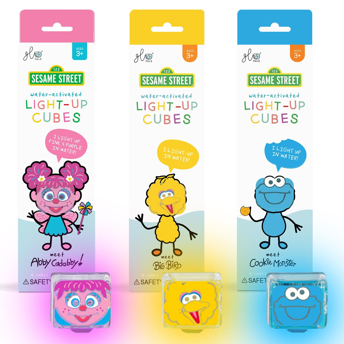 Glo Pals x Sesame Street Water-Activated Light-Up Cubes Bundle for Sensory Play - 12 Packs (Easy as A,B,C)