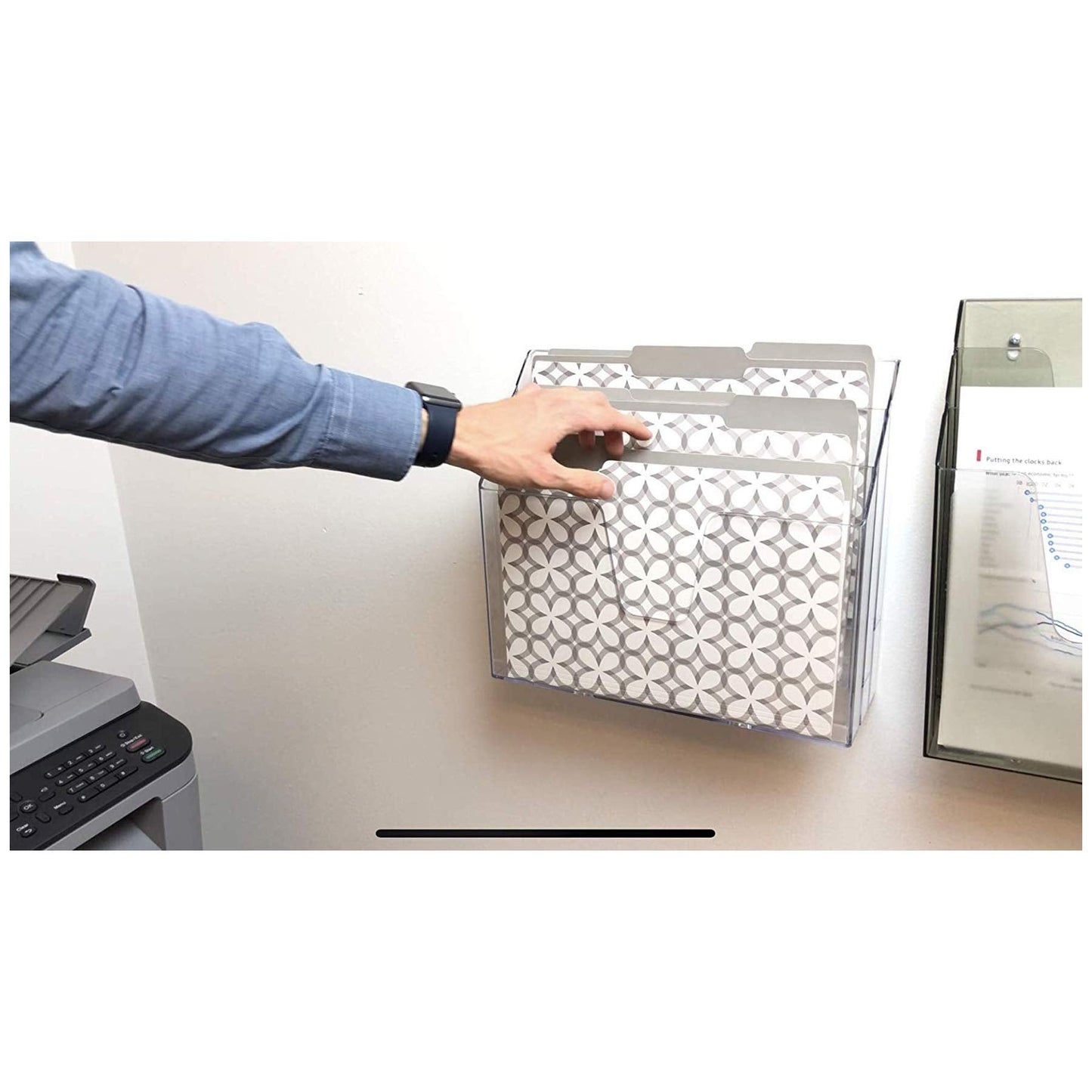 Acrimet Horizontal Triple File Folder Holder Organizer, Open Top Desktop Document Sorter for Letter Size Papers & Folders, Plastic (Clear Crystal)