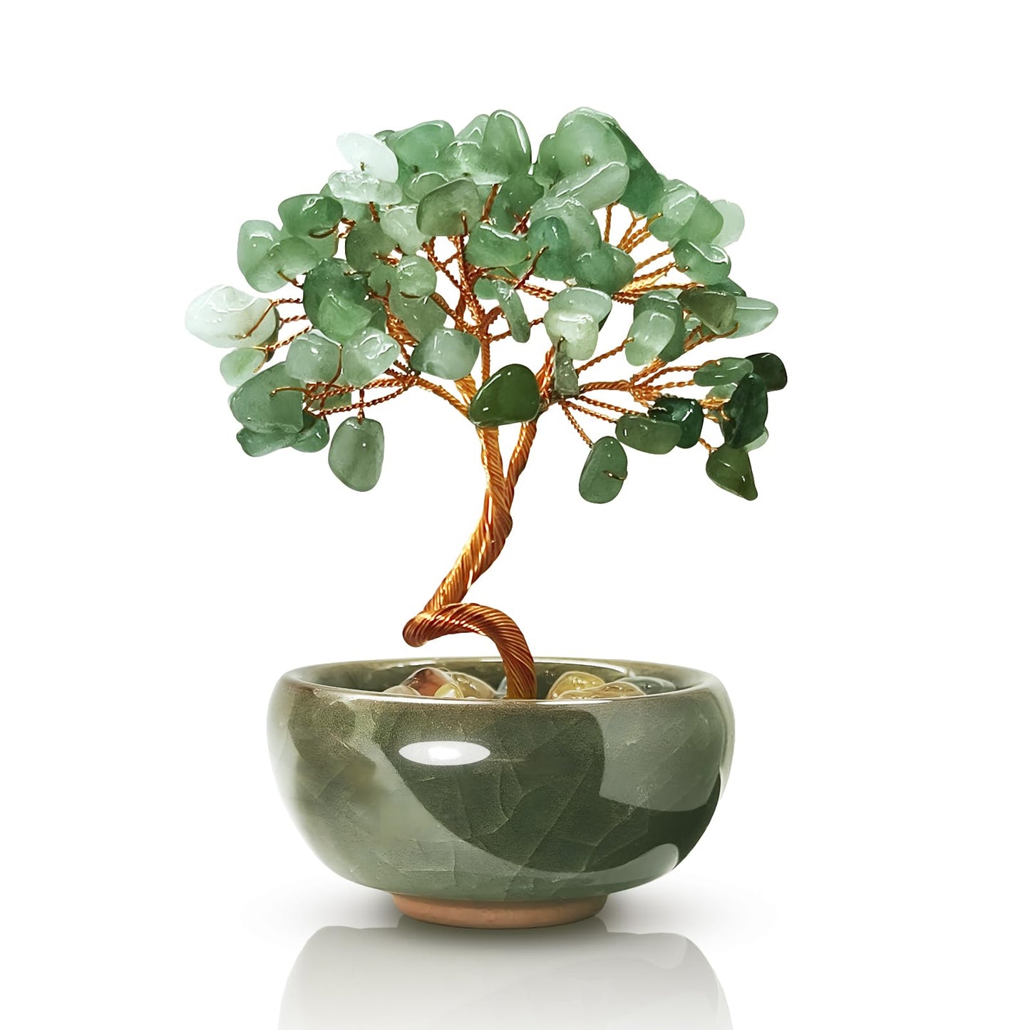 Janyortrenner Green Aventurine Crystal Tree,Harmony Office Desk Home Decor,Vitality Gift with Copper Wire in Ceramic Base