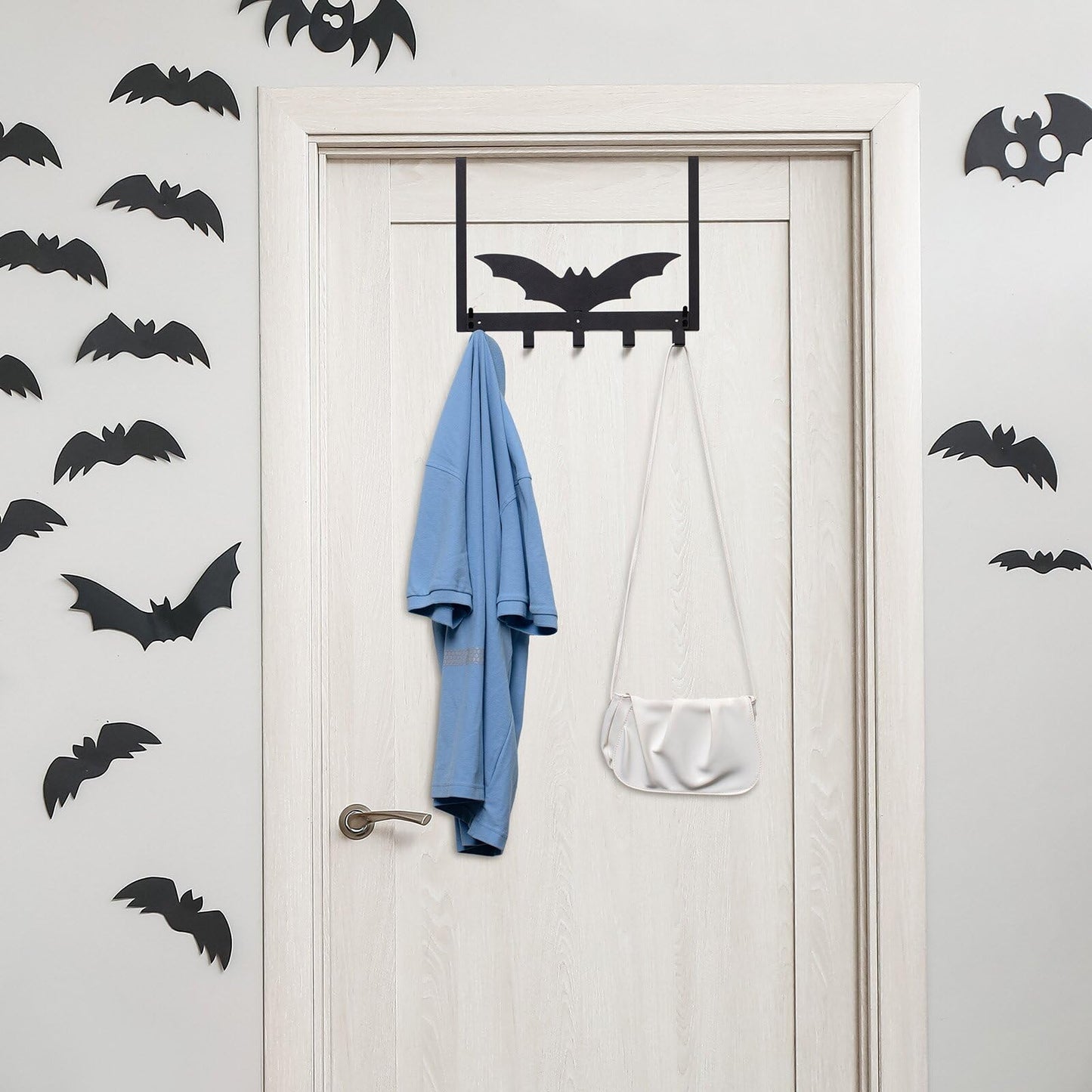 Reallnaive Gothic Bat Over The Door Hooks Goth Bathroom Decor Creepy Hanger Wall Mount Rack Holder for Towel, Hat, Coat, Cloth, Keychain, Bag, Home Organizer