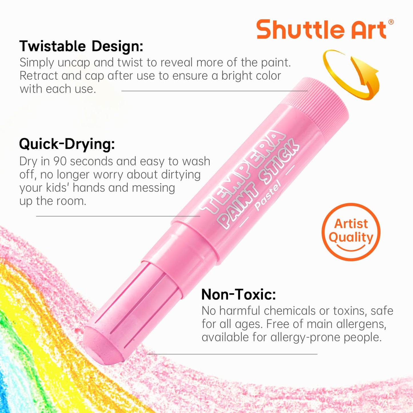 Shuttle Art Tempera Paint Sticks, 20 Pastel Colors, Solid Tempera Paint for Kids, Super Quick Drying, Works Great on Paper Wood Glass Ceramic Canvas
