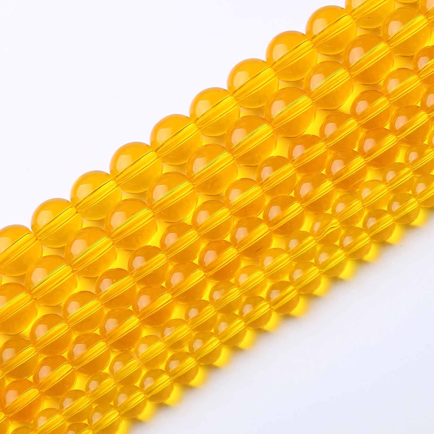 46pcs 8mm Smooth Yellow Crystal Glass Beads Citrine Round Loose Beads for Jewelry Making DIY Bracelet Necklace 15" Energy Healing Power Stone Beads