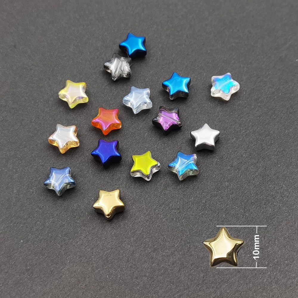 INSPIRELLE 10mm Star Beads 300pcs Electroplated Crystal Glass Spacer Beads for Jewelry Bracelet Necklace Making