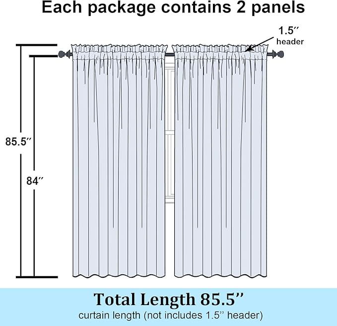Simplebrand White Sheer Curtains 84 Inches Long, Light Filtering Rod Pocket Solid Color Window Sheer Curtain Panels, Elegant Curtains & Drapes for Living Room, Bedroom 2 Panels (White, 59" W x 84" L)