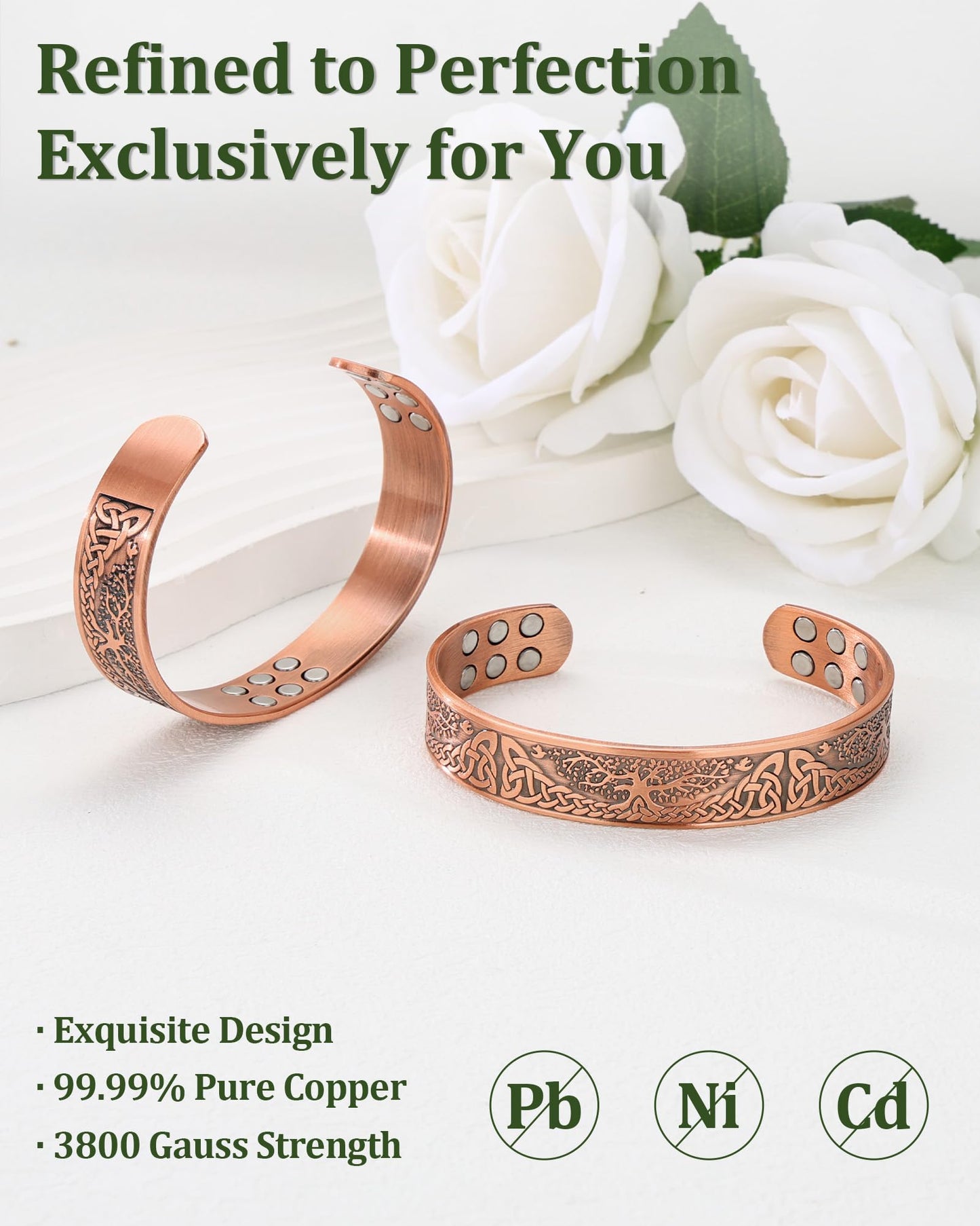 Fashtour Copper Bracelet for Men, 99.99% Pure Copper Bracelet, 18X Enhanced Strength Magnetic with Neodymium Magnets(Tree of life) (copper356-18)