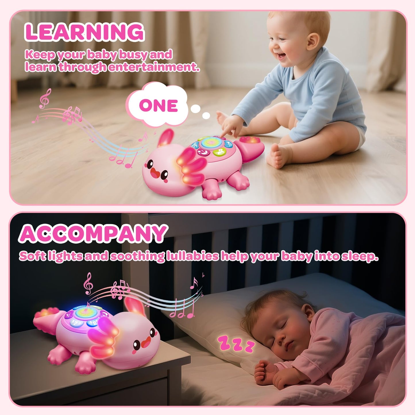 Baby Crawling Toy 6-12 Months, Tummy Time Musical Light-Up Axolotl Toy with Obstacle Avoidance, Interactive Early Educational Learning Toys for Infants 6-9-12 Months, Gift for 1 Year Old Boy Girl