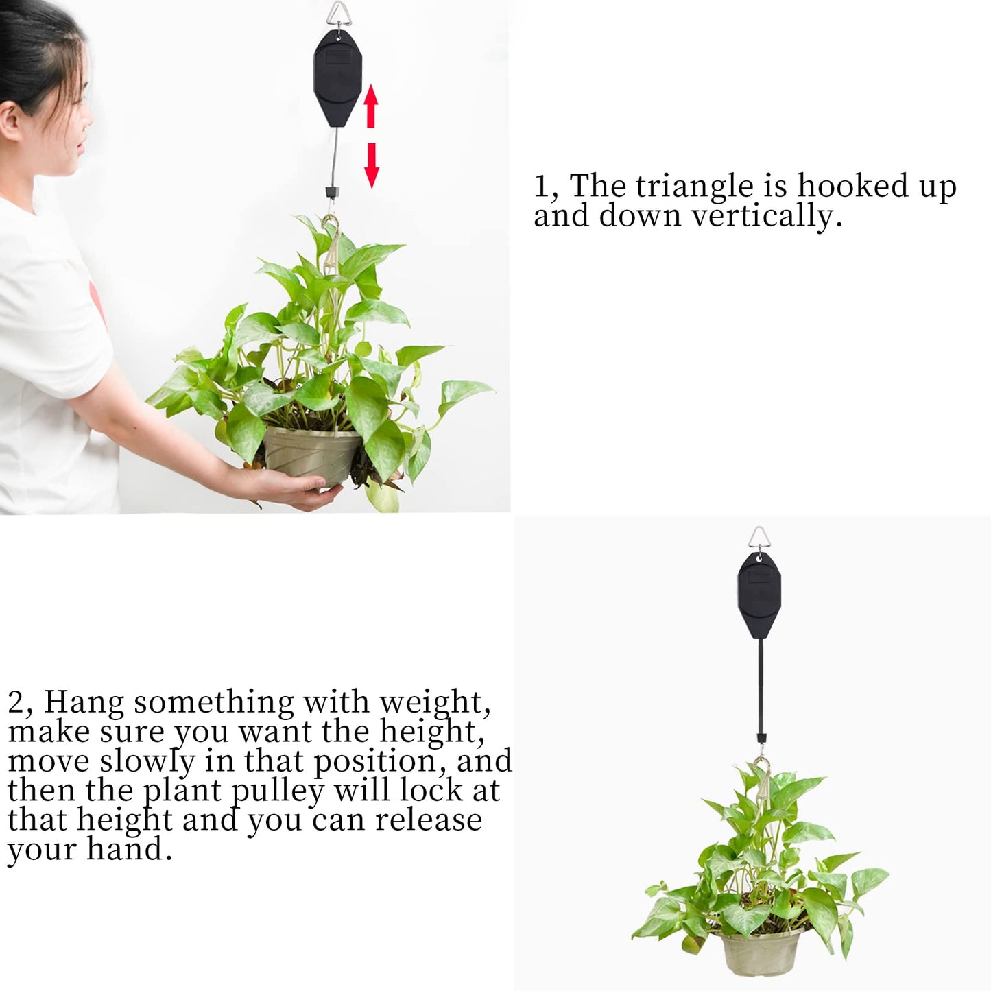 SUMERSHA 6 Pack Plant Pulley Hanger Retractable Plant Hanging Basket Hooks Adjustable Rope Heavy Duty Plant Hanging Pulleys for Garden Baskets Pots, Black