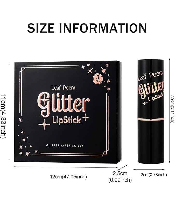 Metallic Glitter Lipstick Set Long Lasting,3 Pcs Diamond Shimmer Lip Gloss Pink Brown Red Rose Red Matte Lip Stick for Women,Sparkling Shiny Transfer Proof Non Stick Tinted Lip Balm Color Makeup-Set A