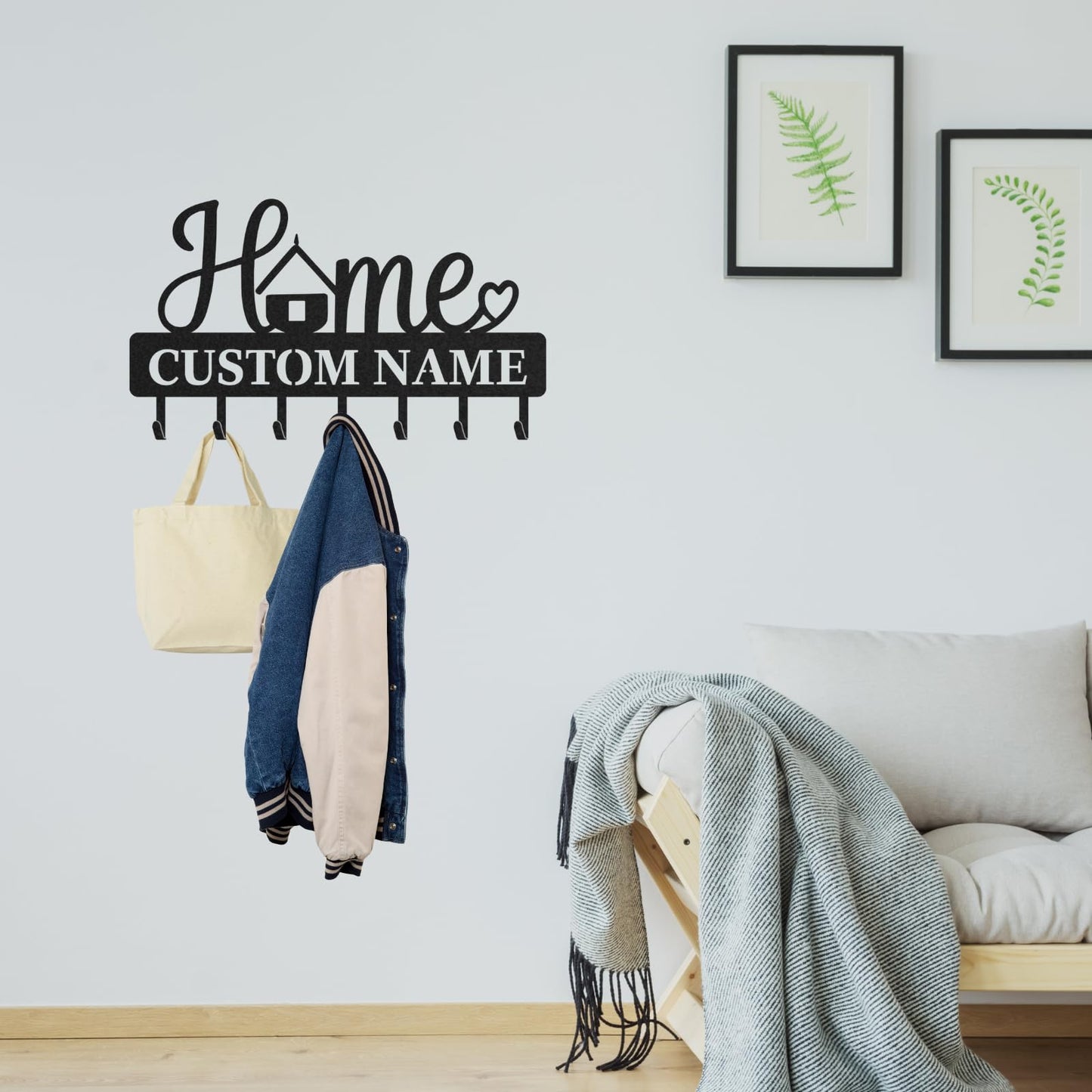 LOWACOS Personalized Key Holder Rack, Custom Home Script Key Rack & Jacket Hanger, Wall-Mount Entryway Organizer with Metal Hooks, Modern Home Décor, Great Gift for Family, Friends or New Homeowners