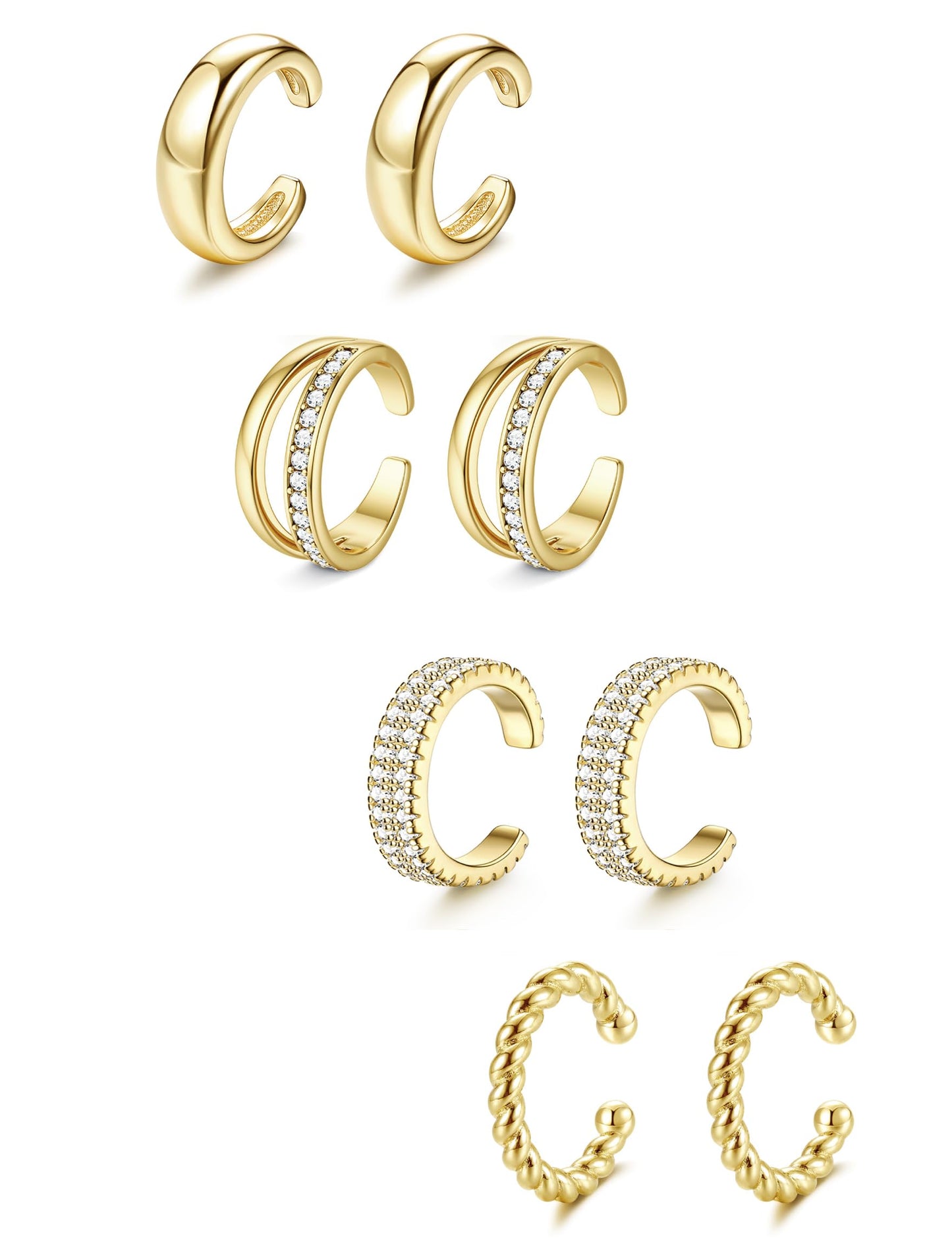 4 Pairs Ear Cuffs Non Piercing - Silver Plated Ear Cuffs Earrings for Women Trendy Ear Cuff for Non Pierced Ears Clip On Carrtilage Earring Lightweight Adjustable Fake Earrings Set Trendy