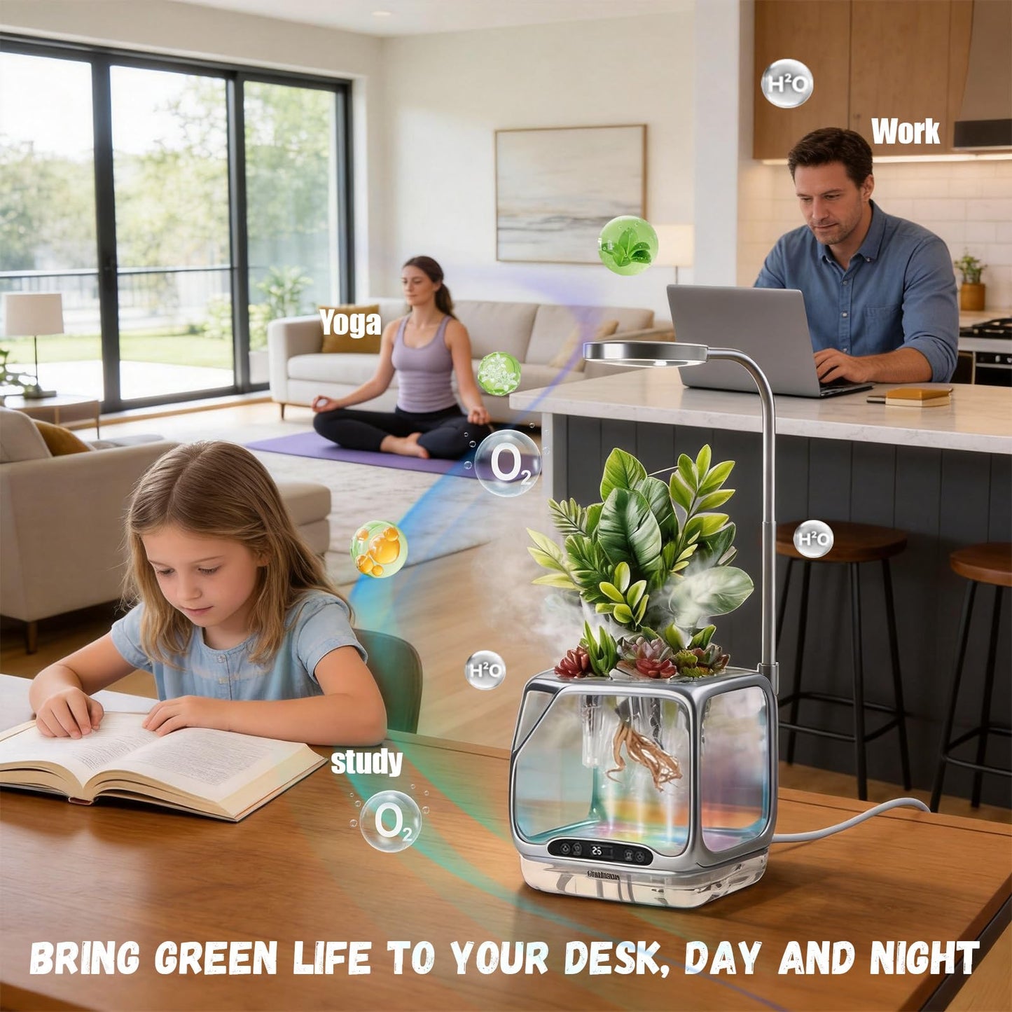 Misting Hydroponic Growing System Kit, Smart Aeroponics Indoor Herb Gardening Planter Root View,Air Humidifier&Auto Light-3 Mist Modes,Temperature Control for Growing Vegetables/Flowers/Pods/Fruits
