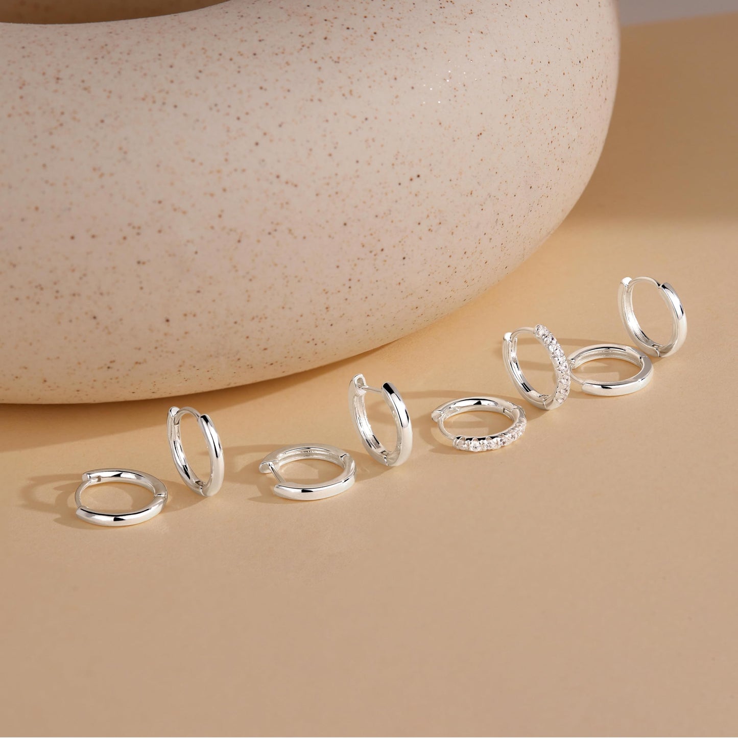 8mm Small Huggie Silver Hoop Earrings for Women Sterling Silver Cute Mini Cartilage Earrings Set for Multiple Piercing Tragus Helix Rook Piercing Jewelry Lightweight Clip On