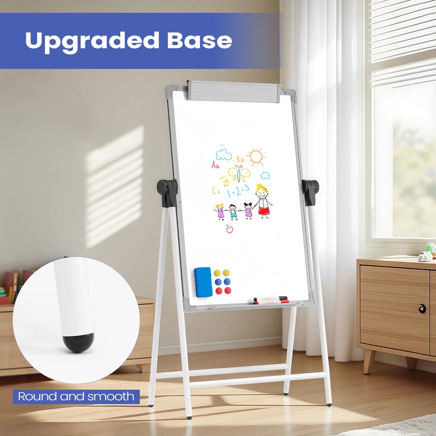 Lumspax Large Double Sided White Board with Stands, 36" x 24" A-Stand Dry Erase Easel, Portable Flip Chart Easel with Height Adjustable Design for Home, School, Office