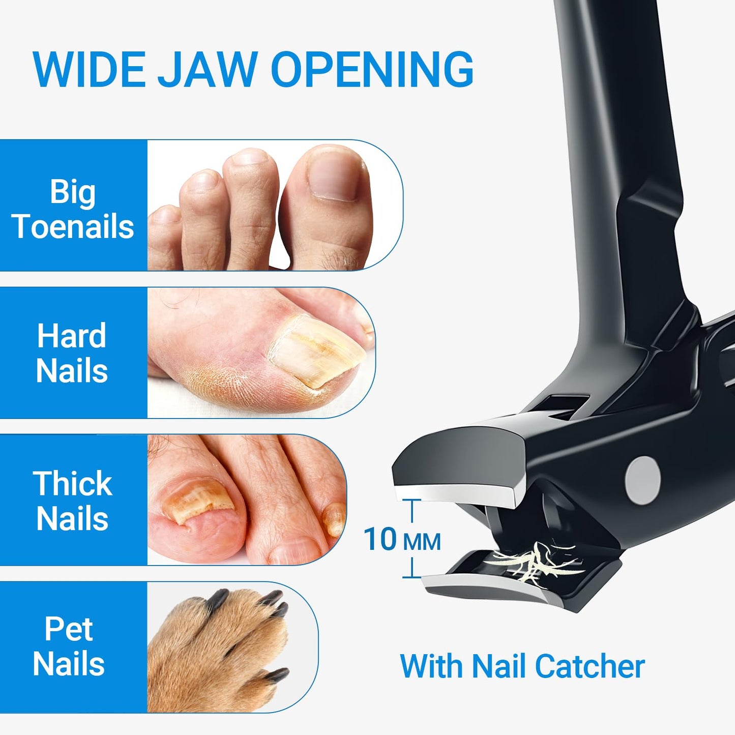 Long Handle Toenail Clippers for Seniors Ultra Wide Jaw Opening Toe Nail Clippers Set for Thick Toenails Sharp Professional Fingernail Cutters Trimmers for Men Women - Black