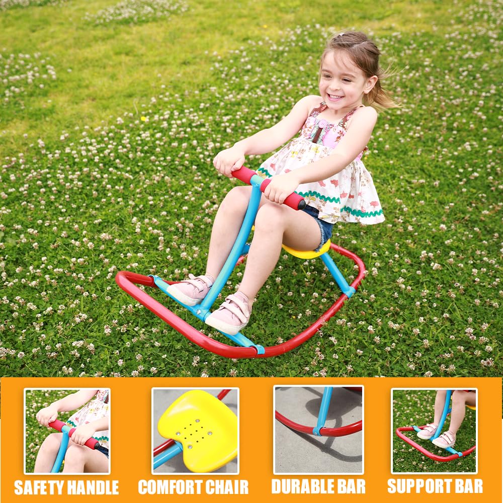 PLATPORTS Kids Indoor Single Rocking Seesaw, Safety-Stable Wide Base Rocker for Ages 3 4 5 6, Supports Balance, Coordination & Motor Skill Development