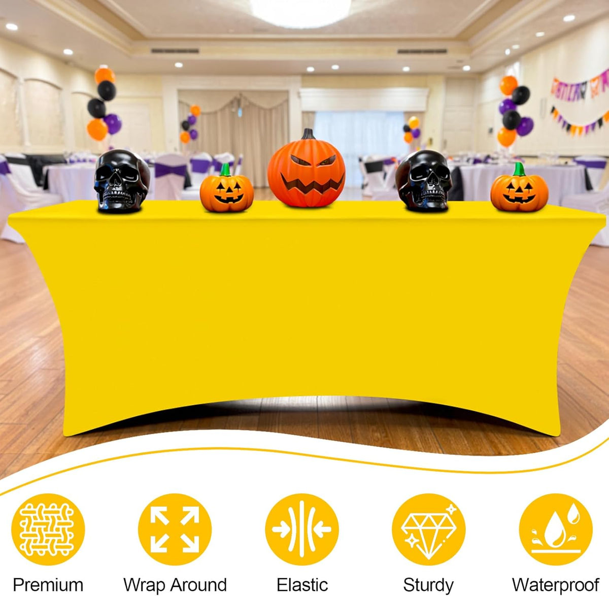 Smiry 2 Pack Spandex Table Cloth 8FT, Elastic Fitted Stretch Tablecloths for Rectangle Tables, Washable Table Cover for Outdoor, Wedding, Banquet & Parties (Yellow, 96Lx30Wx30H Inch)