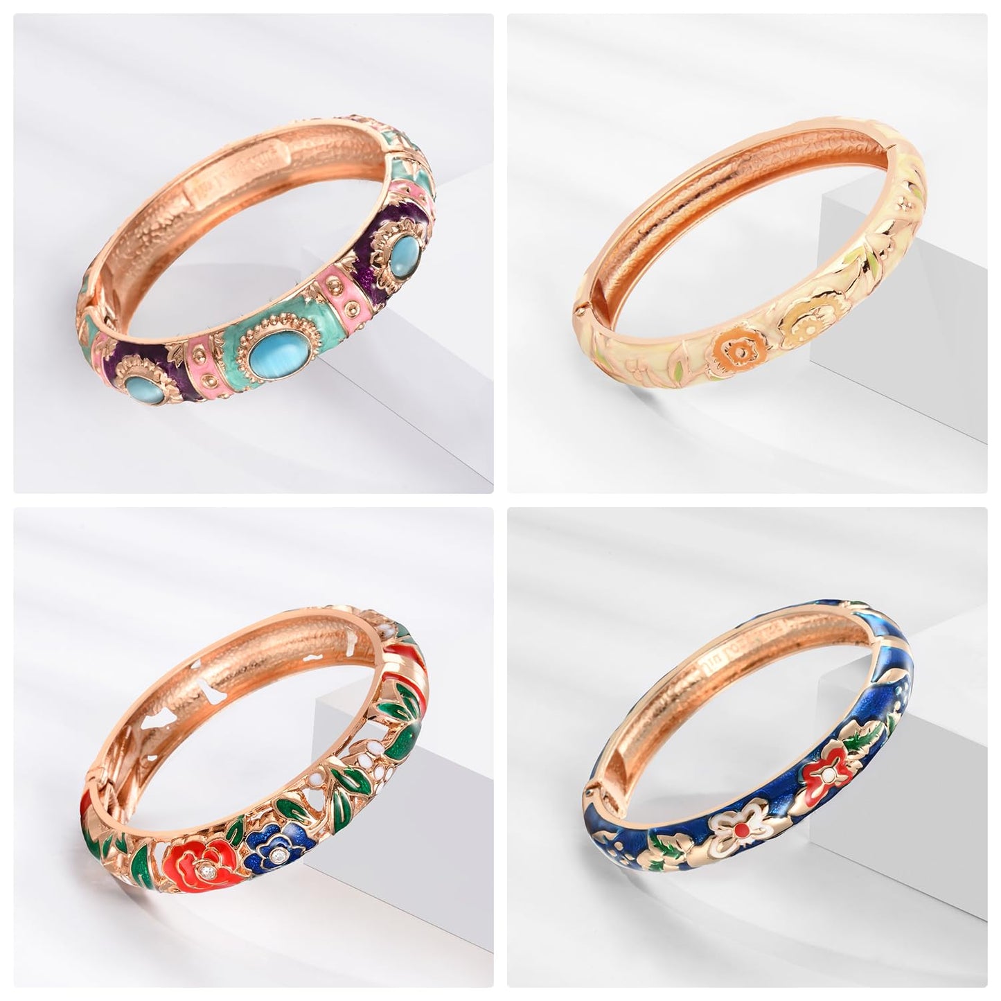 UJOY Random Pack Colors Enamel Jewelry Set Flower Engraved 10 PCS Cloisonne Bracelets in a Box