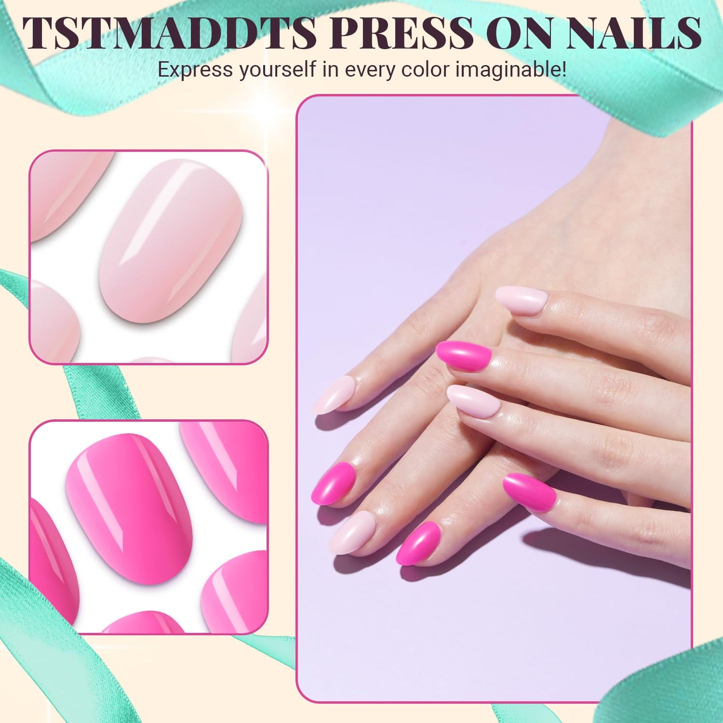 24 Colors Press On Nails, TsMADDTs 720 pcs Short Oval Press On Nails with Glue, File, Tabs, Stickers and Tweezer for Home Manicure or Salon