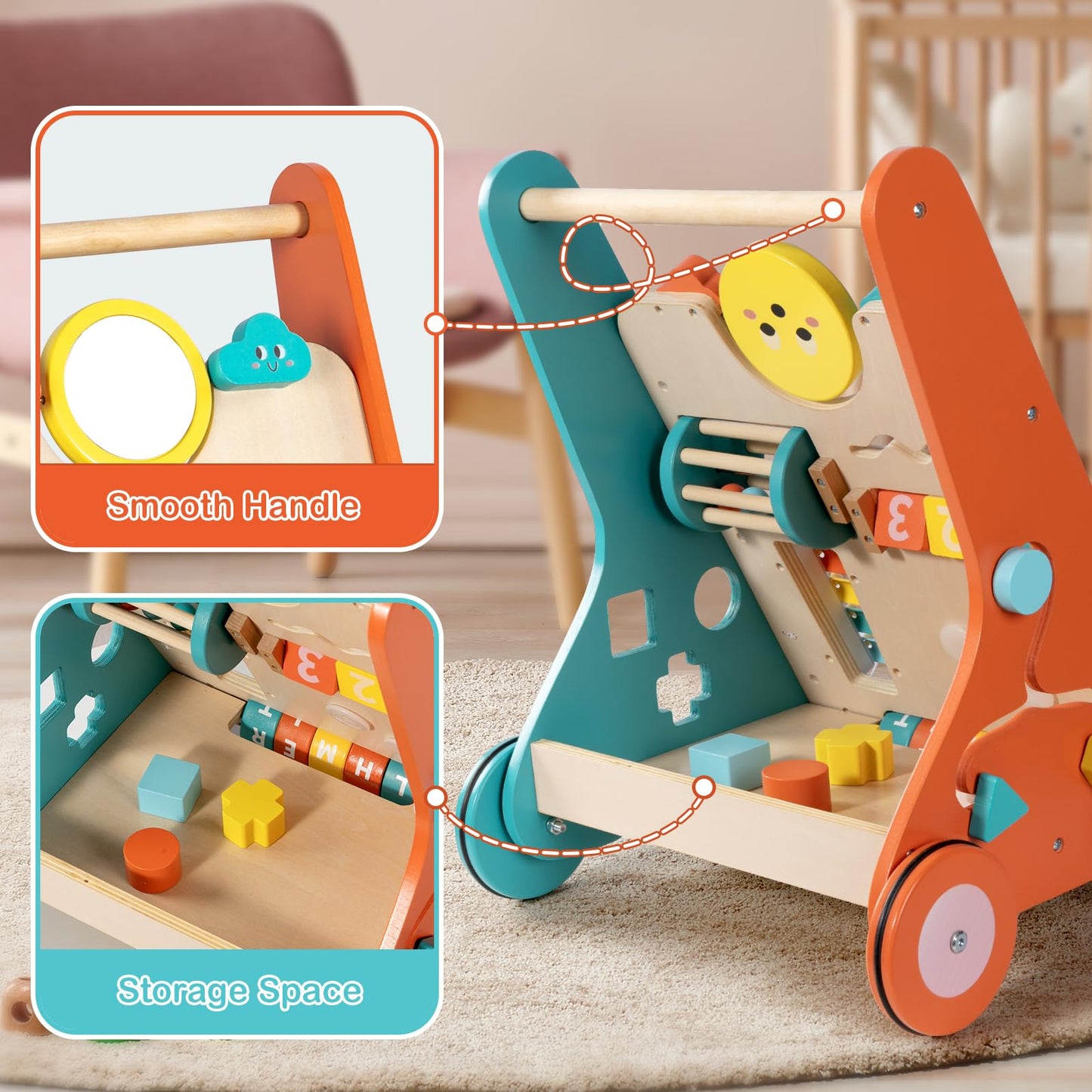 BAUTIA Wooden Baby Walker, Montessori Walker for Babies 6-12 Months, Push Walking Toys for 1 Year Old Learning to Walk