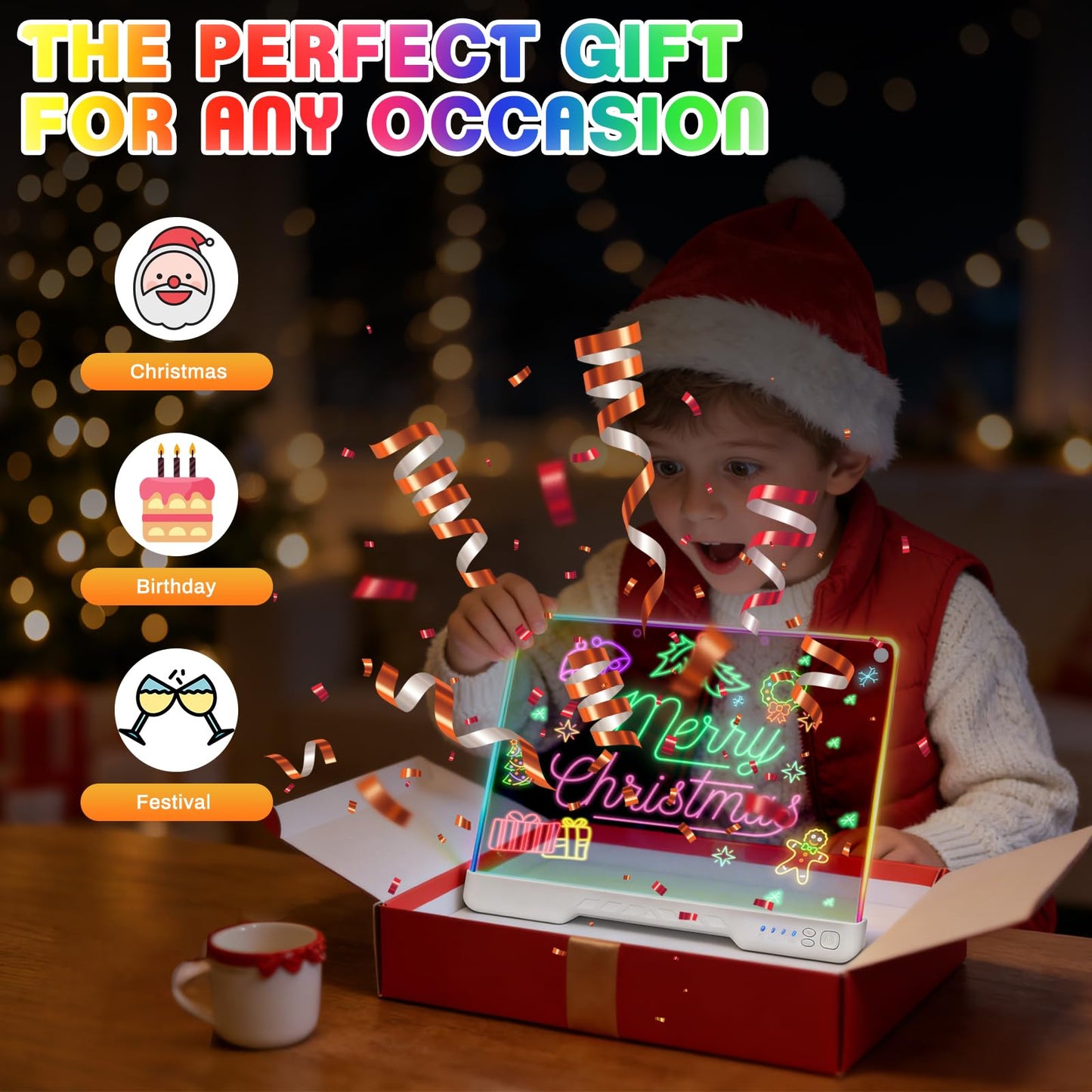 ZUCYDY 16-Inch LED Drawing Board for Kids, Rechargeable Doodle Glow Board with 7 Light Modes & Built-in Stand, Dry Erase Note Board, Great Art Gift for Boys and Girls