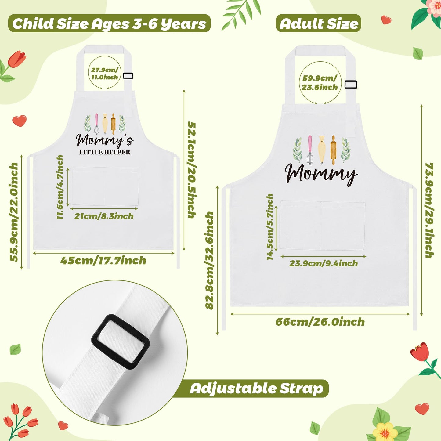 R HORSE 2Pcs Adults Kids Matching Apron Set, Mama and Me Adjustable Kitchen Apron with 2 Pockets, Mommy and Me Matching Outfits Mother’s Day Gift for Mom Women Daughter Cooking Baking Painting Gifts