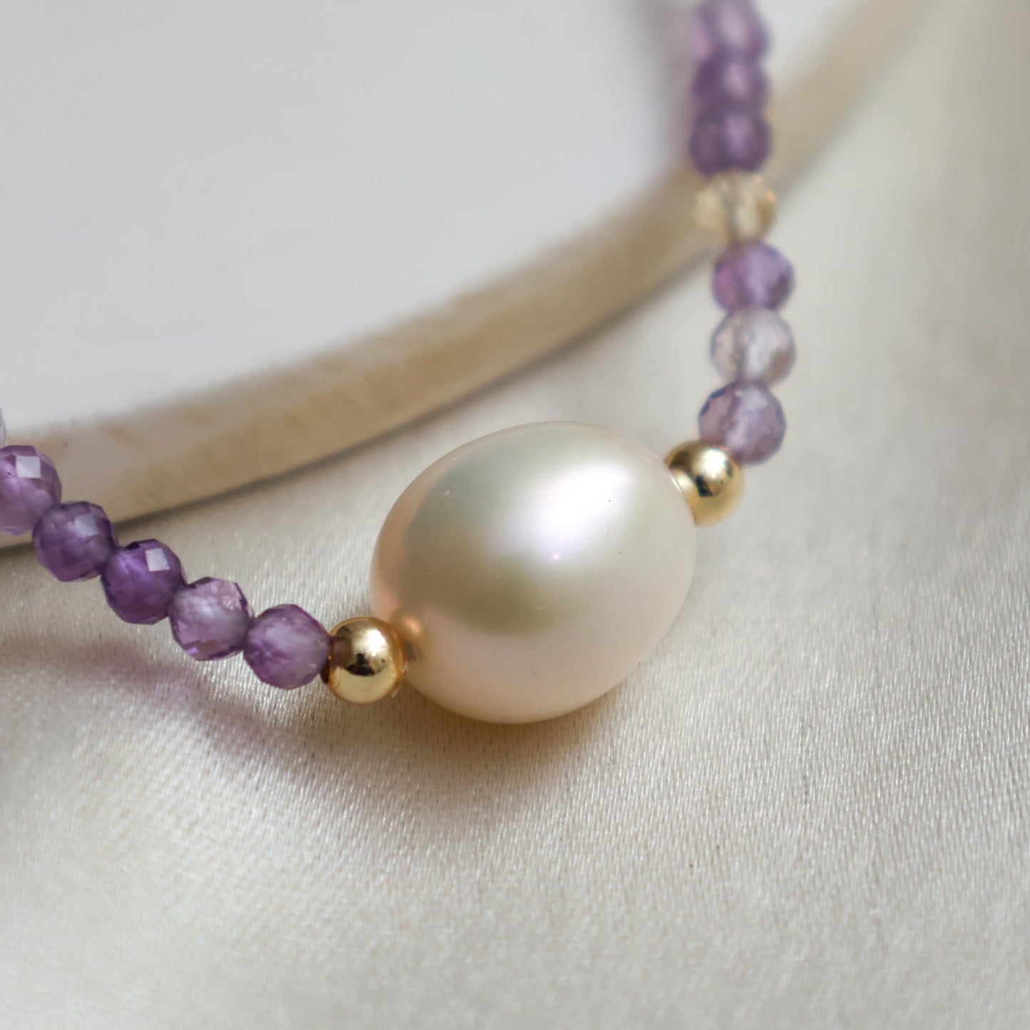 Gempires Ametrine Bracelet for Women Handmade Natural Ametrine Crystal Beads 14k Gold-Plated Stackable Boho Jewelry Healing Energy Gemstone Hypoallergenic Birthstone Gift