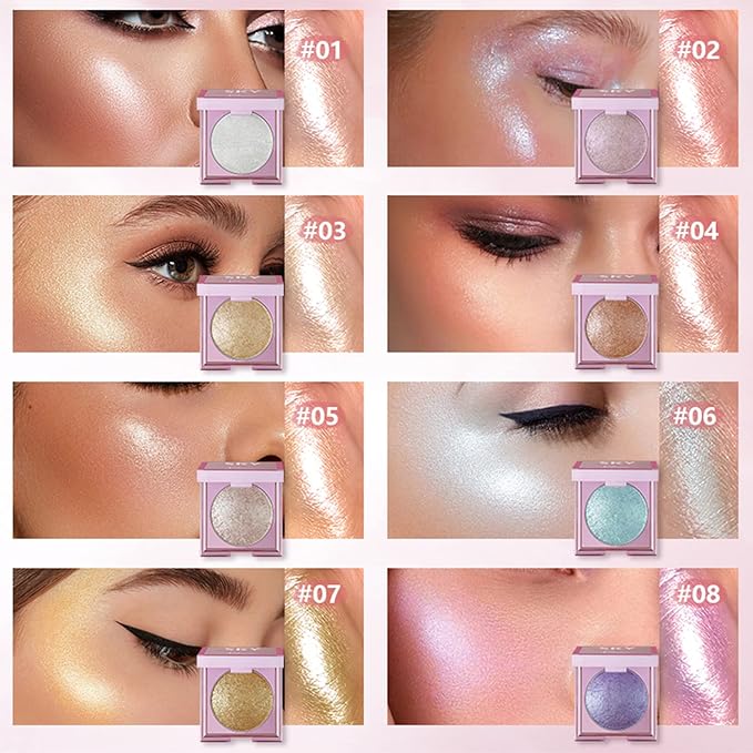 MAEPEOR Face Highlighter Palette 8 Colors Shimmer Glitter Pearl Highlighter Powder Sparkly Diamond Highlighting Palette for Face Cheek (08 Purple)