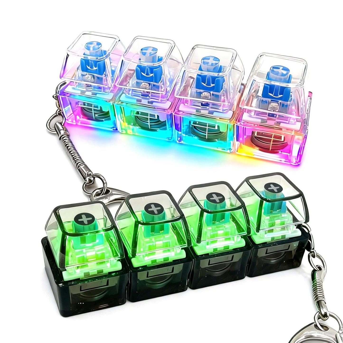 SOMAREM 2 Pack Keyboard Fidget Keychain with LED Lights, 4-in-1 Stress Relief Clicker Toy, Keyboard Button Finger Clicker for Anxiety Relief, Sensory Decompression Toy for Kids & Adults (Transparent)