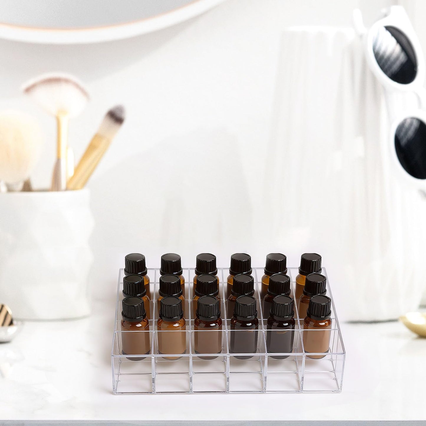Lolytama 24Slots Essential Oil Holder，Plastics Essential Oil Storage,for Bottles Perfumes and Nail Polish Shelf，Essential Oil Organizer,Makeup Storage Rack