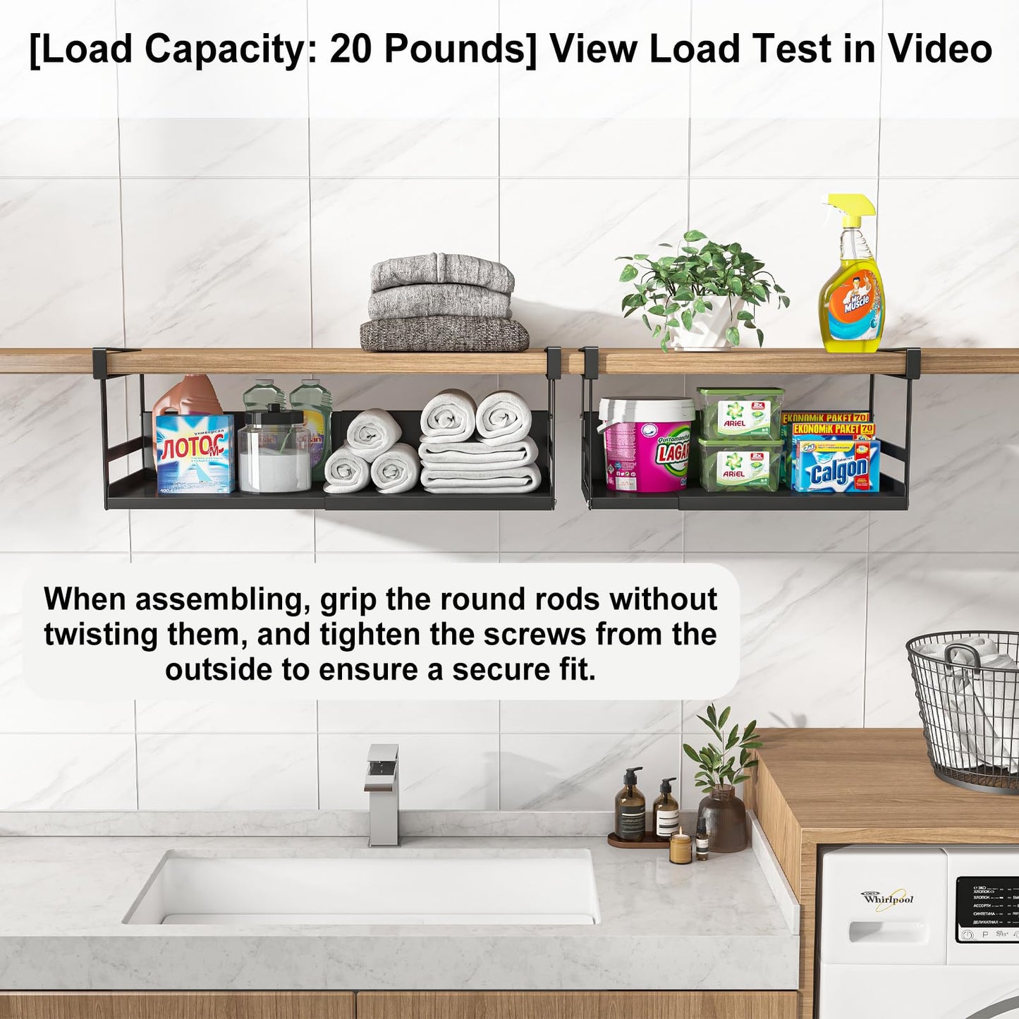 SHINEWON Expandable Under Cabinet Shelf Organizer with 0.94-Inch Thick Clips, Heavy Duty Extendable Under Shelf Storage Basket for Pantry or Laundry Room, Black, 1 Pack, Interior: 4.13" H x 8.54" D