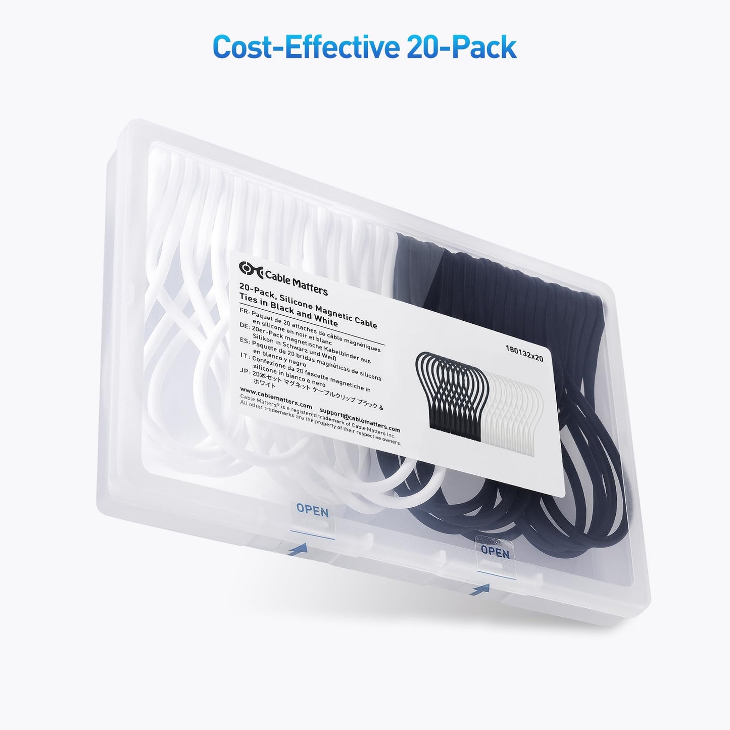 Cable Matters 20-Pack Ultra Strong Silicone Magnetic Cable Ties, Magnetic Cord Ties/ZipTies/Cord Organizer, Black and White