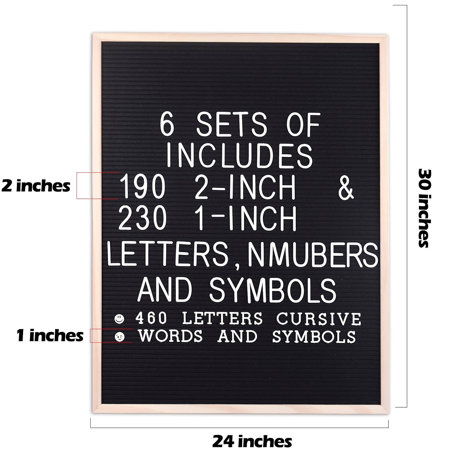 Large Felt Letter Board 24x30 Inch with 6 Sets of Letters Felt Message Board Wooden Frame Letter Board for Baby Announcements, Milestones, Wall Mount Menu & Office Decor