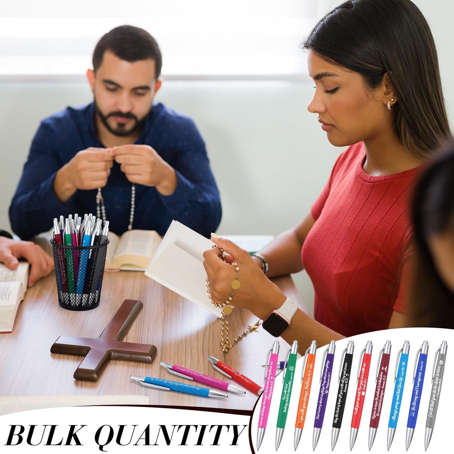 Gueevin 200 Pcs Inspirational Pens Employee Appreciation Gift Black Ballpoint Ink Funny Motivational Thank You Pens Bulk for Office Worker Teacher Women Men(Bible Verse)