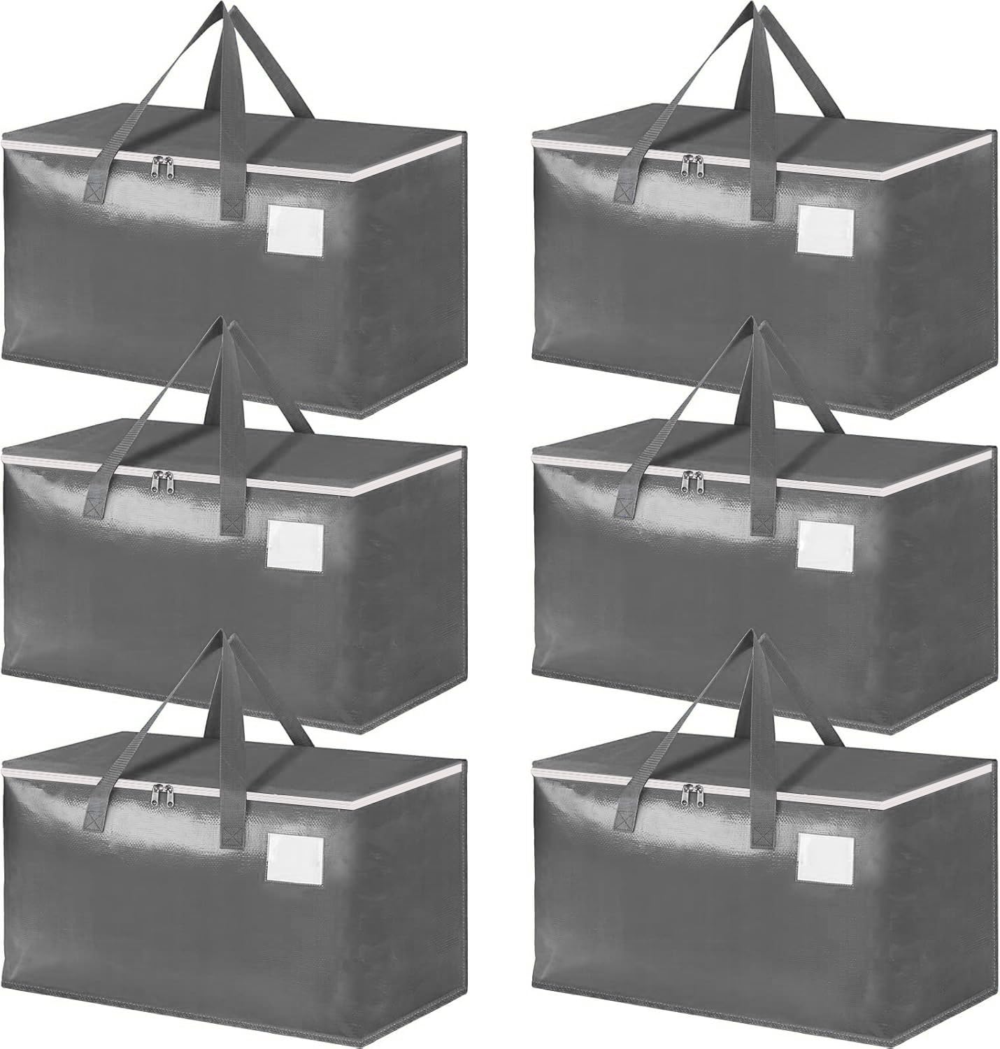 Three-layer Reinforced Moving Bags, 6 Pack Extra Large 93L 60lb Heavy Duty Moving Totes with Strong Zippers & Handles, Easy Open Lids, Water-Resistant, Storage Totes, Fold Flat