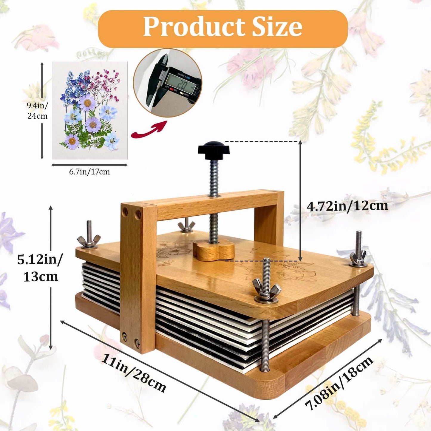 Gkesgm Large Flower Press Kit - 8 Layers 11" x 7.08" Beechwood Flower Pressing kit with Storage Bags,Dried Flower Plant for DIY Art & Crafts Gift for Craft Lovers