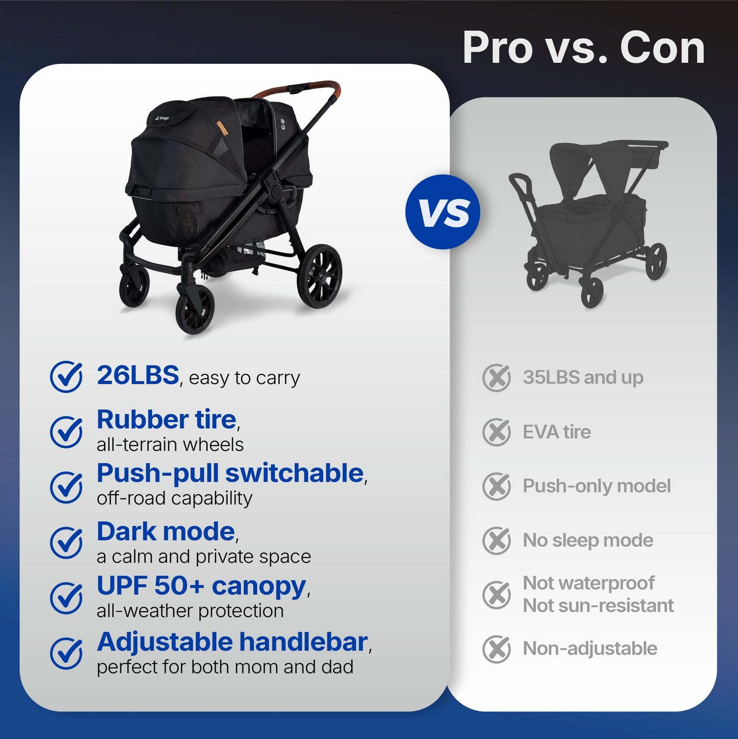 Wagon Stroller for 2 Kids, All-Terrain with Removable UV-Protection Canopy , Adjustable Push/Pull Handle, Snack Tray & Cup Holders, Perfect for Baby and Toddler（Black)