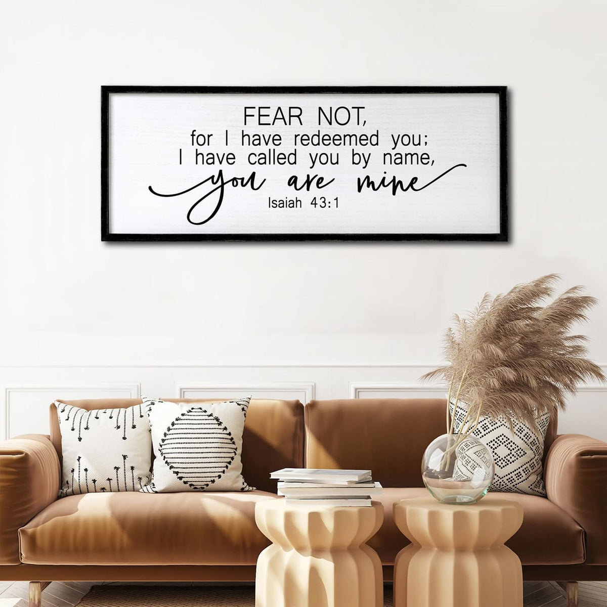 Fear Not for I Have Redeemed You Sign Framed Wall Art, 32''×12'' Rustic Religious Christian Isaiah 43:1 Bible Verse Sign, Horizontal Holy Inspirational Catholic Scripture Decor