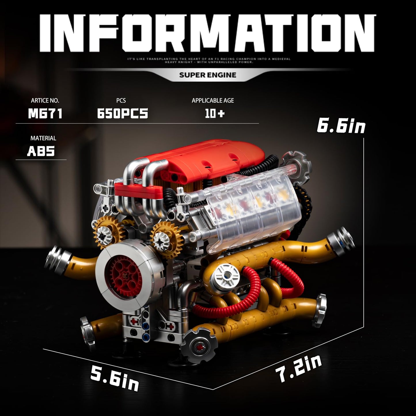 V12 Engine Model Kit that Runs, Build Your Own Visible Car Motor Building Set, 12-Cylinder with Rechargeable Motor, STEM Physical Science Experiment Toy for Adults & Teens Boys Age 10-14 (606 PCS)